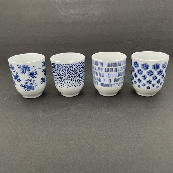 IKEA Set of 4 Blue White Teacups 7 oz No Handles Saki Cups Wine Asian #21986 - Picture 4 of 9